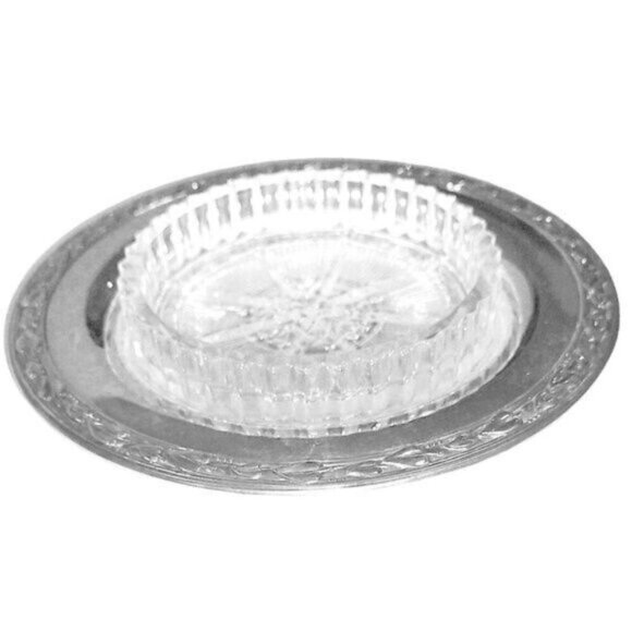 Vintage‎ Wm. A. Rogers Round Silver Plated Plate & Glass Butter Dish Insert - Picture 1 of 11